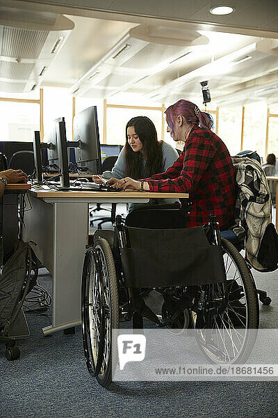 University students (16-17) studying in library