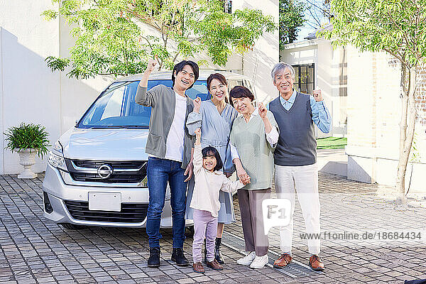 Japanese family with car