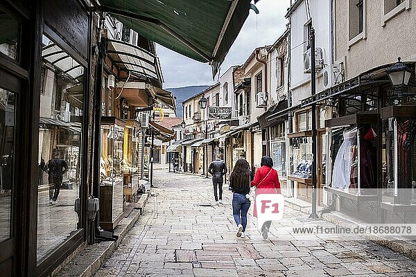 Skopje  North Macedonia  street scene at the Old Bazaar in Skopje  16.10.2021. Copyright