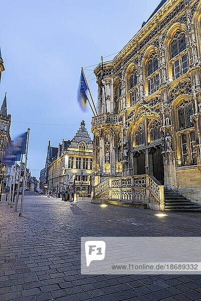 Artistic golden façade at the Stadhuis  historic city hall  Ghent  Belgium  Europe