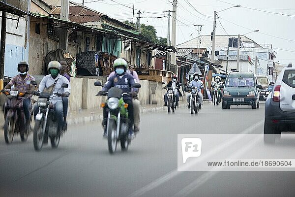 Street scene with motorbikes in Lome  Togo  13.06.2021.  Lome  Togo  Africa