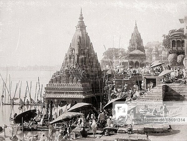 Benares  Tempel von Tarhishwara oder Brunnen von Manikarankia  1860  Indien  Historisch  digital restaurierte Reproduktion von einer Vorlage aus der damaligen Zeit  Asien
