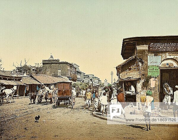 Street scene in Calcutta in the year 1895  India  Historic  digitally restored reproduction from an original of the time  Asia