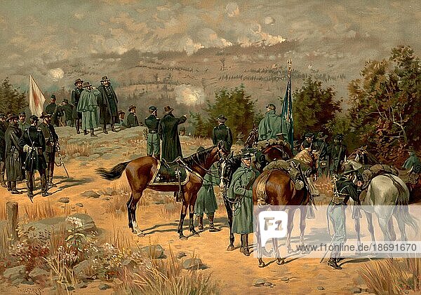 Schlacht von Chattanooga  war eine Schlacht des Amerikanischen Bürgerkrieges  die vom 23. bis zum 25. November 1863 zwischen den Unionstruppen unter Ulysses S. Grant und der konföderierten Tennessee-Armee unter General Braxton Bragg bei Chattanooga  Tennessee stattfand  Historisch  digital restaurierte Reproduktion von einer Vorlage aus der damaligen Zeit