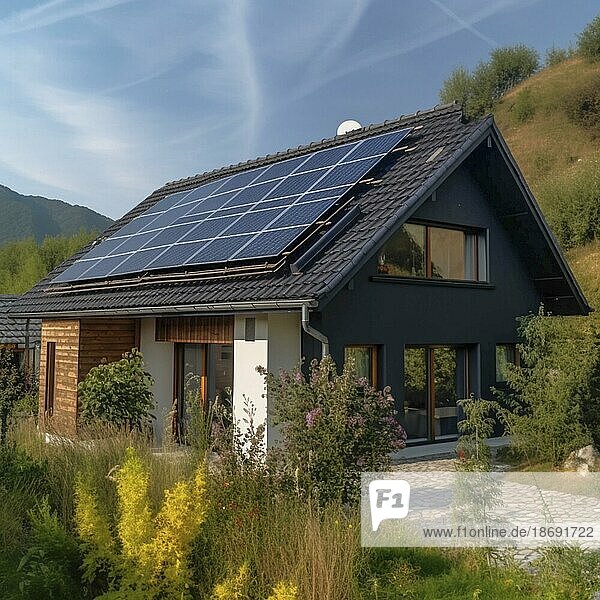 Photovoltaikanlage  Solarstromanlage auf einem Haus  Ai erzeugt