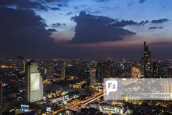 Thailand  Bangkok  Clouds over city downtown at dusk