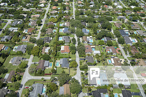 USA  Florida  Miami  Aerial view of suburban neighborhood in summer