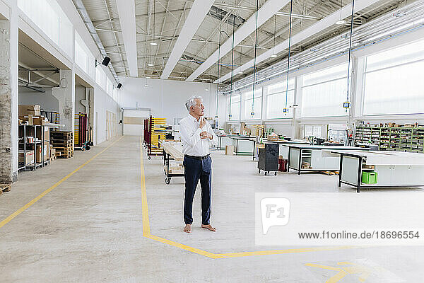 Businessman standing on floor in factory