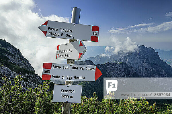 Italy  Veneto  Directional sign in Dolomites