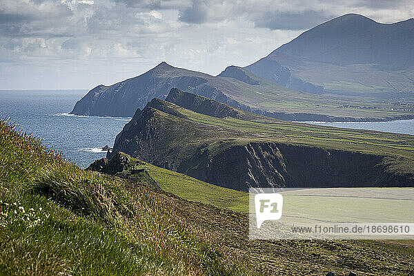 View From Sybil Head of the Three Sisters mountain peaks along the Atlantic Coast on Dingle Peninsula; County Kerry  Ireland