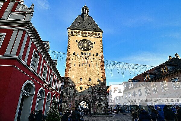 Speyer  Germany  January 2020: Old western city gate called 'Altpörtel'  one of tallest city gates in Germany  in city Speyer  Europe