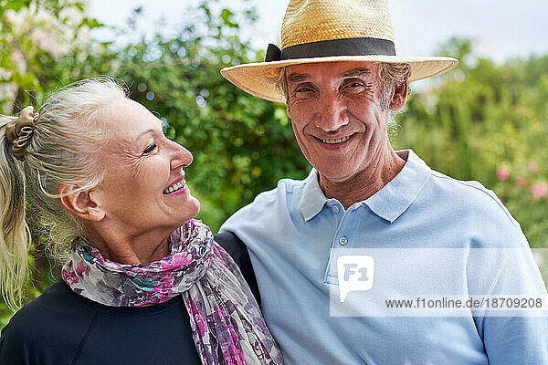 Portrait happy senior couple outdoors