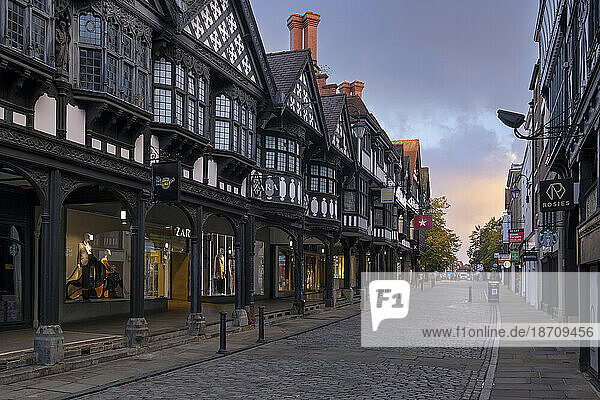 The Medieval Half Timbered Northgate Shopping Rows on Northgate Street  Chester  Cheshire  England  United Kingdom  Europe