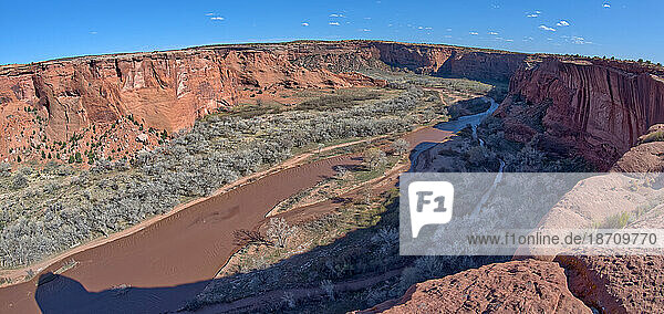 View of Antelope Point  on the left  in Canyon De Chelly from just west of Tseyi Overlook  Arizona  United States of America  North America