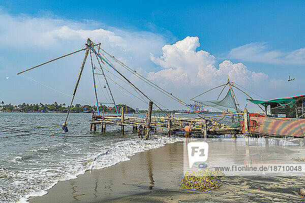 Chinese fishing nets  Kochi  Kerala  India  Asia