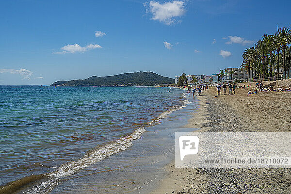 View of Playa Den Bossa Beach  Ibiza Town  Eivissa  Balearic Islands  Spain  Mediterranean  Europe
