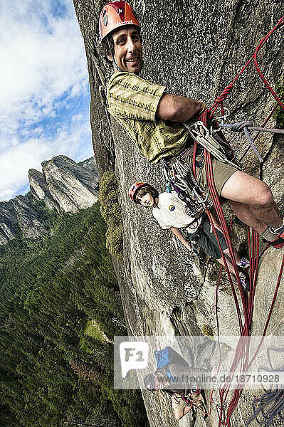 A young boy and climbers in Yosemite  June 2010.