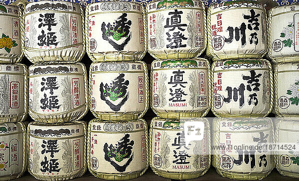 Sake casks in a Japanese temple