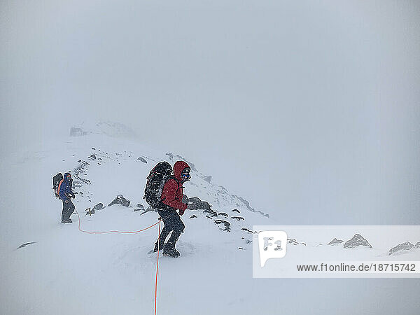 Climbers Brave the Elements as They Descend to Camp Muir on Mt Rainier