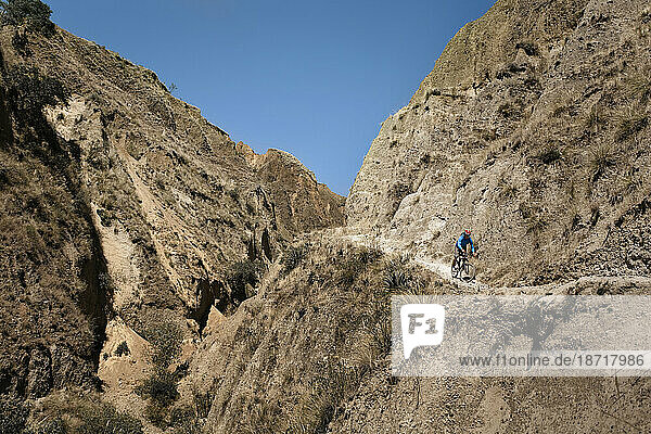 one man mountain biking in Huaraz  Peru.