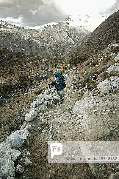 A man during a trek to Pisco base camp  Cordillera Blanca  Peru