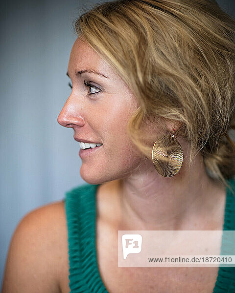Portrait of a young woman: Olympic and World Cup skiing veteran.