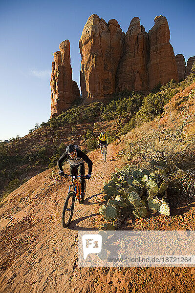 Two men mountain biking  Sedona  Arizona.