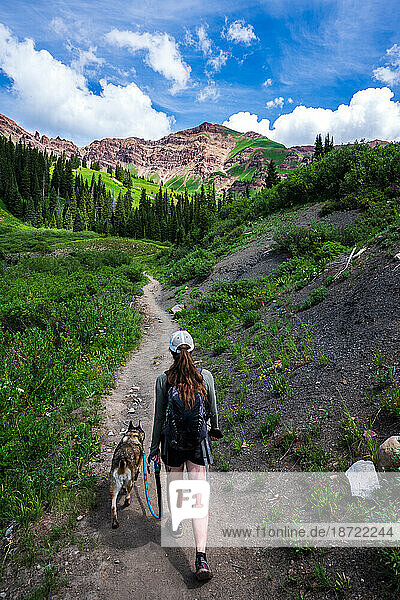 Woman Hiking in the Mountains Near Crested Butte  Colorado
