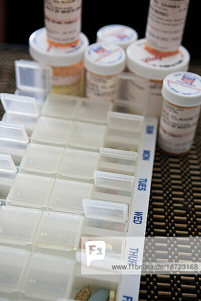 prescription pills in containers.