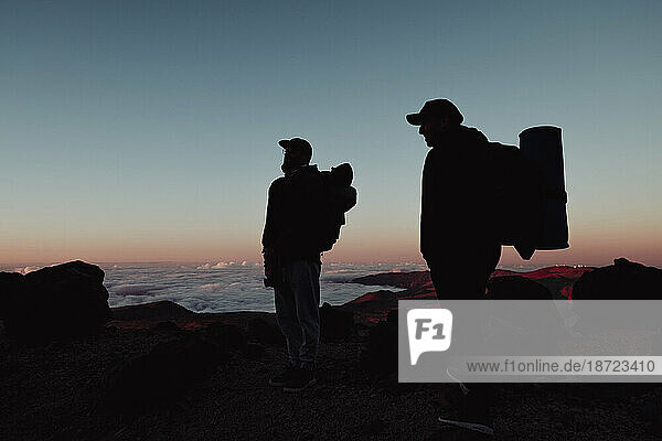 Hikers enjoying sunset in El Teide  Tenerife