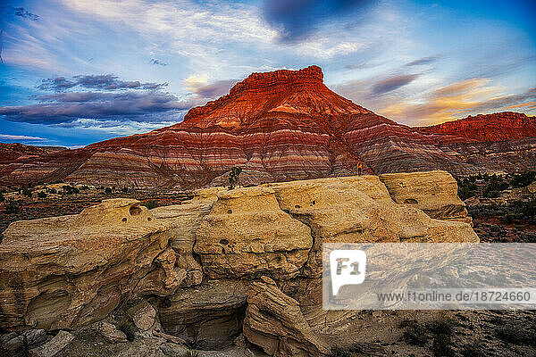 Woman in the Paria Mountains of Utah at Sunset