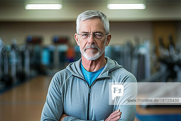 Man in his 65s at a gymnasium. Generative AI