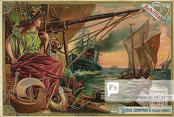 Liebig Bilderserie Volkswirtschaft  Schiffahrt  Schifffahrt  digital restaurierte Reproduktion eines gemeinfreien Sammelbildes von ca 1900