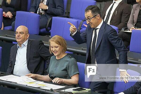 Federal Minister for Family Affairs Lisa Paus  B?ºndnis90 Die Grünen  and Cem Özdemir (Bündnis 90 Die Grünen)  Federal Minister for Agriculture and Food  at a government questioning in the Bundestag.  Berlin  Germany  Europe