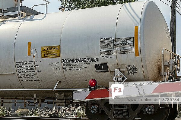 Detroit  Michigan  Ein Eisenbahnkesselwagen mit Natriumhypochloritlösung in der Nähe der Innenstadt von Detroit