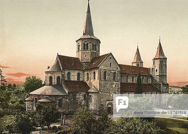 Die Godehardikirche  Basilika St. Godehard  in Hildesheim  Niedersachsen  Deutschland  Historisch  Photochromdruck aus den 1890er-Jahren  Europa