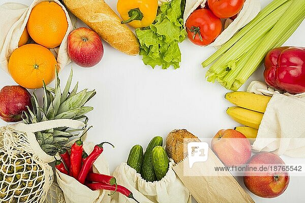 Ansicht von oben Obst Gemüse wiederverwendbare Taschen. Auflösung und hohe Qualität schönes Foto