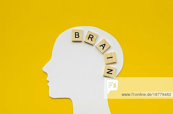 Weißer Kopf mit Gehirn Wort aus scrabbles Buchstaben. Auflösung und hohe Qualität schönes Foto