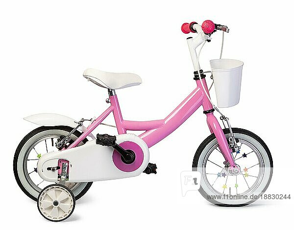 Rosa Fahrrad für Kinder vor weißem Hintergrund