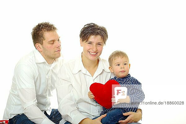 Vater  Mutter und Sohn  Herzkissen  Kissen  herzförmig