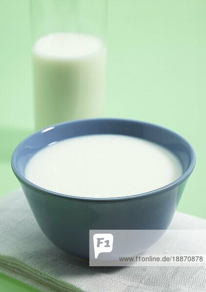 Schüssel und Glas Milch