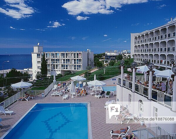 Swimming pool of Hotel  Porec  Istria  Croatia  Schwimmbad von Hotel  Istrien  Querformat  horizontal  Kroatien  Europa