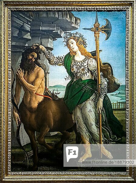 FLORENZ  TOSKANA/ITALIEN - 19. OKTOBER : Das Gemälde Pallas und der Kentaur in den Uffizien in Florenz am 19. Oktober 2019