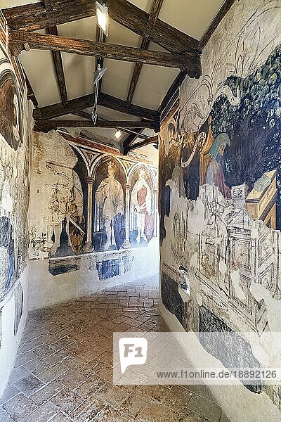 Foligno Umbrien Italien. Fresken im Trinci-Palast (Palazzo Trinci)  einem Patrizierhaus und Museum