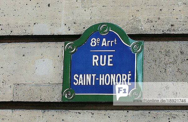 Straßenschild  Straße Honore in Paris