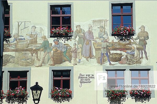 Wandmalerei an Haus 'Zum hohen Haus'  Konstanz  Bodensee  Baden-Württemberg  Deutschland  Fassadenmalerei  Europa
