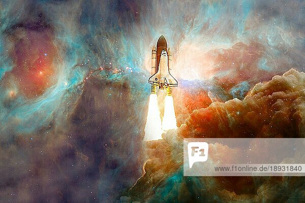 Raumfähre Atlantis. Kosmos-Kunst. Elemente dieses Bildes wurden von der NASA zur Verfügung gestellt