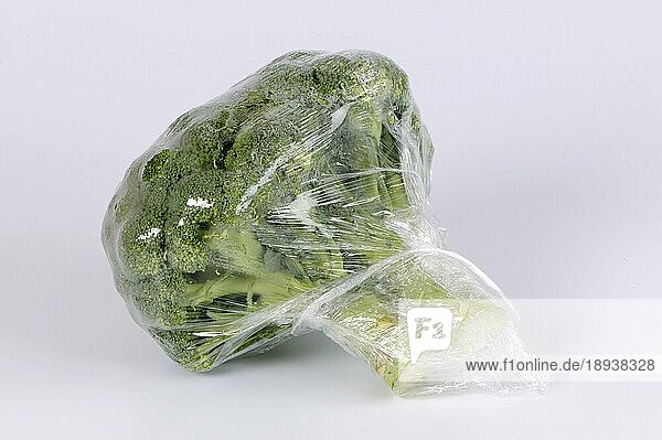 Brokkoli (Brassica oleracea var. italica) in Kunststofffolie  Folie  Plastikfolie