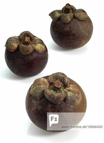 Mangostan (garcinia mangostana)  Exotische Früchte gegen weißen Hintergrund