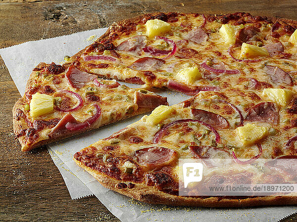 Tropical pizza with pineapple